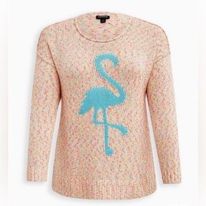 Torrid Pullover Sweater Marled Multi Color Cotton with Blue Flamingo 3/3X/22-24